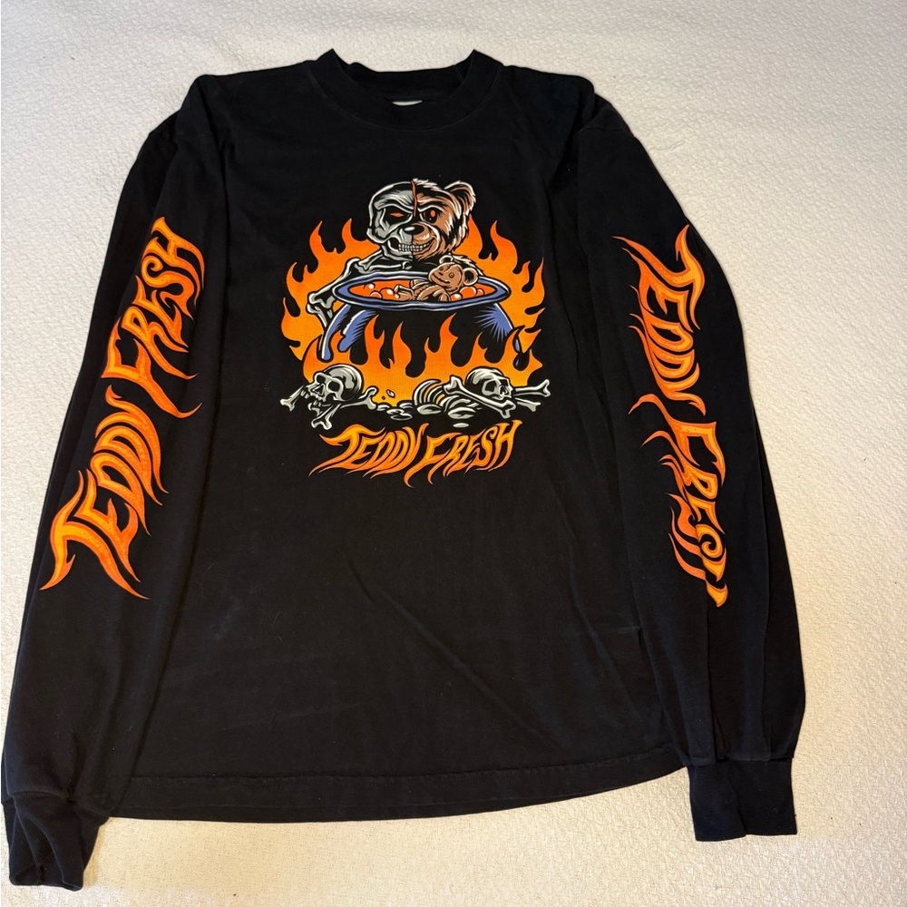 Teddy Fresh Black and Orange Graphic Long Sleeve Shirt